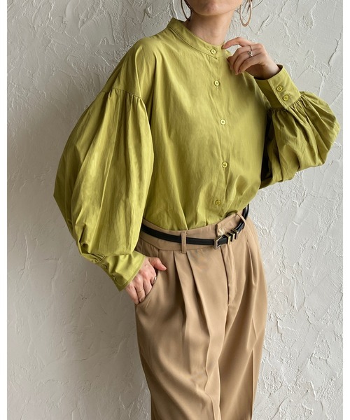 She's Closet（シーズクローゼット）の「バンドカラーボリュームスリーブギャザー長袖ブロードシャツブラウス（シャツ/ブラウス・レディース・ホワイト/ブラック/パープル/オリーブ/モカ/ブルー・FREE）」の8枚目の写真