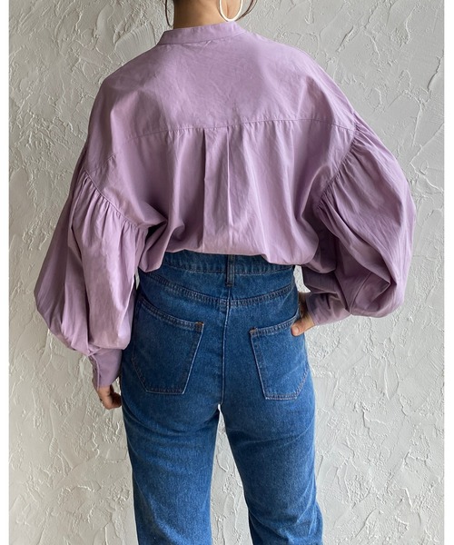 She's Closet（シーズクローゼット）の「バンドカラーボリュームスリーブギャザー長袖ブロードシャツブラウス（シャツ/ブラウス・レディース・ホワイト/ブラック/パープル/オリーブ/モカ/ブルー・FREE）」の9枚目の写真
