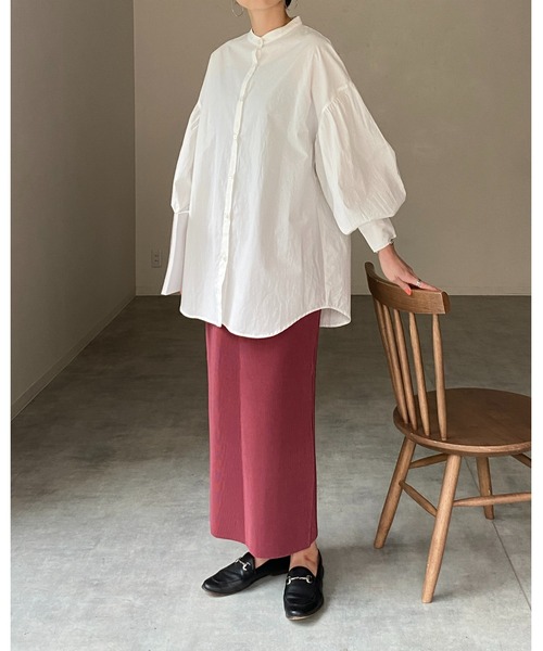 She's Closet（シーズクローゼット）の「バンドカラーボリュームスリーブギャザー長袖ブロードシャツブラウス（シャツ/ブラウス・レディース・ホワイト/ブラック/パープル/オリーブ/モカ/ブルー・FREE）」の12枚目の写真