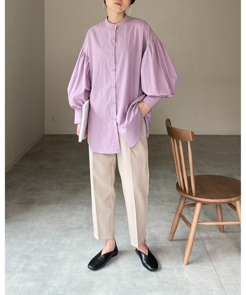 She's Closet（シーズクローゼット）の「バンドカラーボリュームスリーブギャザー長袖ブロードシャツブラウス（シャツ/ブラウス・レディース・ホワイト/ブラック/パープル/オリーブ/モカ/ブルー・FREE）」の18枚目の写真