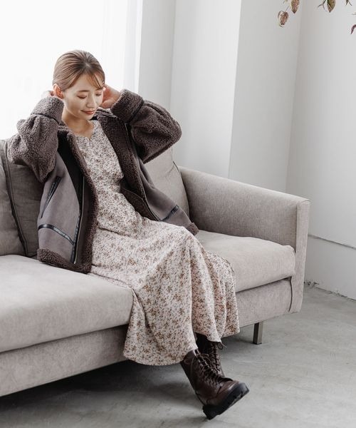 mysty woman（ミスティウーマン）の「ボア／ミドルブルゾン 157645（ブルゾン・レディース・ダークブラウン/アイボリー/モカ・FREE）」の4枚目の写真