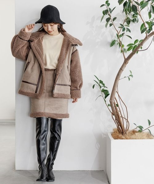 mysty woman（ミスティウーマン）の「ボア／ミドルブルゾン 157645（ブルゾン・レディース・ダークブラウン/アイボリー/モカ・FREE）」の6枚目の写真