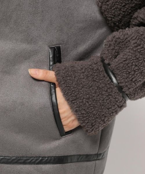 mysty woman（ミスティウーマン）の「ボア／ミドルブルゾン 157645（ブルゾン・レディース・ダークブラウン/アイボリー/モカ・FREE）」の17枚目の写真