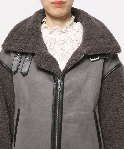 mysty woman（ミスティウーマン）の「ボア／ミドルブルゾン 157645（ブルゾン・レディース・ダークブラウン/アイボリー/モカ・FREE）」の14枚目の写真