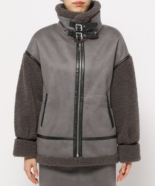 mysty woman（ミスティウーマン）の「ボア／ミドルブルゾン 157645（ブルゾン・レディース・ダークブラウン/アイボリー/モカ・FREE）」の10枚目の写真