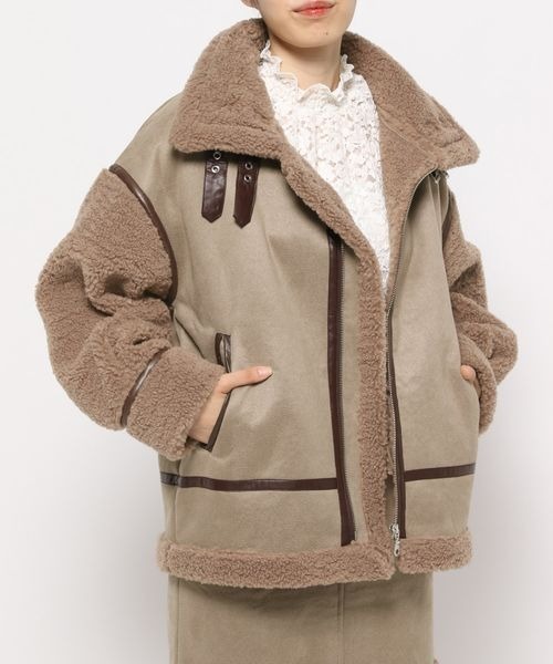 mysty woman（ミスティウーマン）の「ボア／ミドルブルゾン 157645（ブルゾン・レディース・ダークブラウン/アイボリー/モカ・FREE）」の22枚目の写真