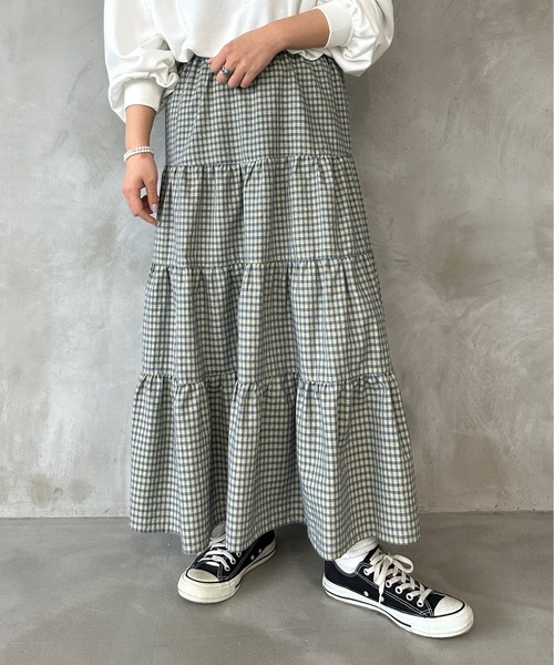 kutir（クティール）の「【新色追加】ティアードスカート（スカート・レディース・ブラック/ベージュ/ブラウン/カーキ/ブラック系その他/オフホワイト/ブルー/ブラウン系その他/ブラック系その他2・SMALL/MEDIUM/LARGE）」の9枚目の写真