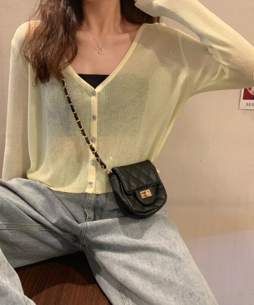 yuue' ( wear )（ユーイ）の「シンプルカーディガンニット（ニット/セーター・レディース・ホワイト/ブラック/パープル/グリーン/ライトイエロー・FREE）」の5枚目の写真