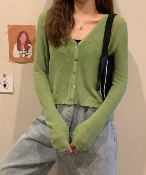 yuue' ( wear )（ユーイ）の「シンプルカーディガンニット（ニット/セーター・レディース・ホワイト/ブラック/パープル/グリーン/ライトイエロー・FREE）」の3枚目の写真