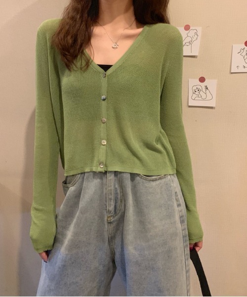 yuue' ( wear )（ユーイ）の「シンプルカーディガンニット（ニット/セーター・レディース・ホワイト/ブラック/パープル/グリーン/ライトイエロー・FREE）」の15枚目の写真