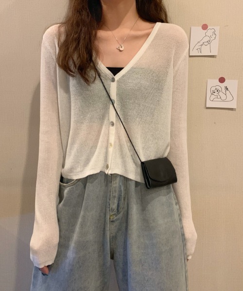 yuue' ( wear )（ユーイ）の「シンプルカーディガンニット（ニット/セーター・レディース・ホワイト/ブラック/パープル/グリーン/ライトイエロー・FREE）」の16枚目の写真
