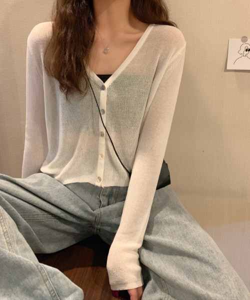 yuue' ( wear )（ユーイ）の「シンプルカーディガンニット（ニット/セーター・レディース・ホワイト/ブラック/パープル/グリーン/ライトイエロー・FREE）」の21枚目の写真