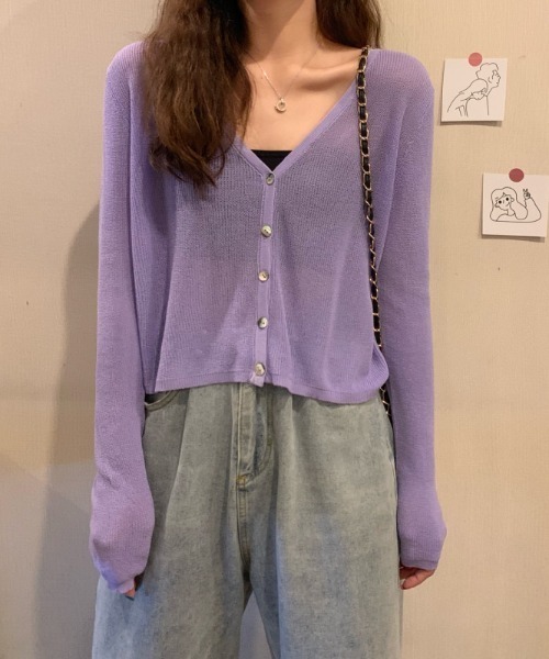 yuue' ( wear )（ユーイ）の「シンプルカーディガンニット（ニット/セーター・レディース・ホワイト/ブラック/パープル/グリーン/ライトイエロー・FREE）」の12枚目の写真