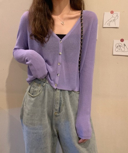 yuue' ( wear )（ユーイ）の「シンプルカーディガンニット（ニット/セーター・レディース・ホワイト/ブラック/パープル/グリーン/ライトイエロー・FREE）」の17枚目の写真