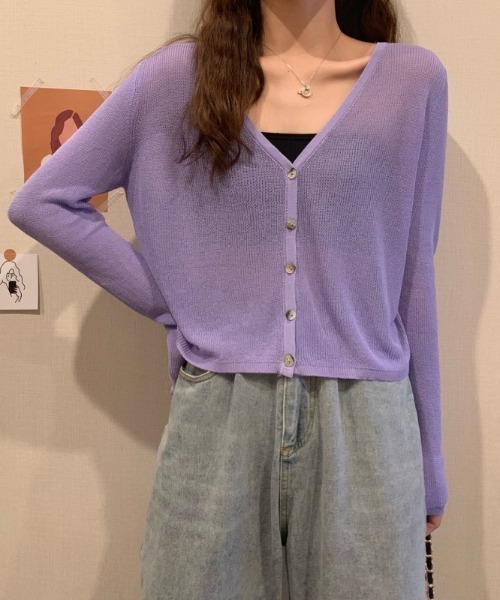 yuue' ( wear )（ユーイ）の「シンプルカーディガンニット（ニット/セーター・レディース・ホワイト/ブラック/パープル/グリーン/ライトイエロー・FREE）」の8枚目の写真