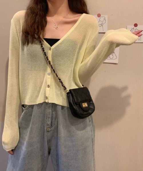 yuue' ( wear )（ユーイ）の「シンプルカーディガンニット（ニット/セーター・レディース・ホワイト/ブラック/パープル/グリーン/ライトイエロー・FREE）」の18枚目の写真