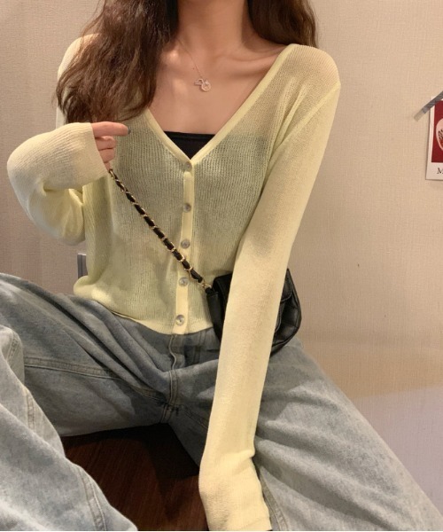 yuue' ( wear )（ユーイ）の「シンプルカーディガンニット（ニット/セーター・レディース・ホワイト/ブラック/パープル/グリーン/ライトイエロー・FREE）」の9枚目の写真
