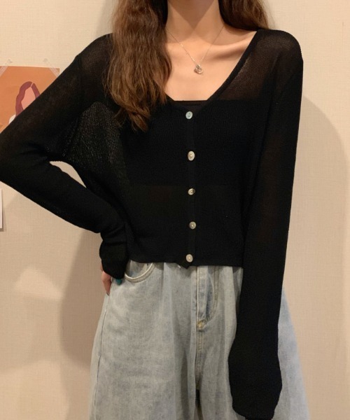 yuue' ( wear )（ユーイ）の「シンプルカーディガンニット（ニット/セーター・レディース・ホワイト/ブラック/パープル/グリーン/ライトイエロー・FREE）」の14枚目の写真
