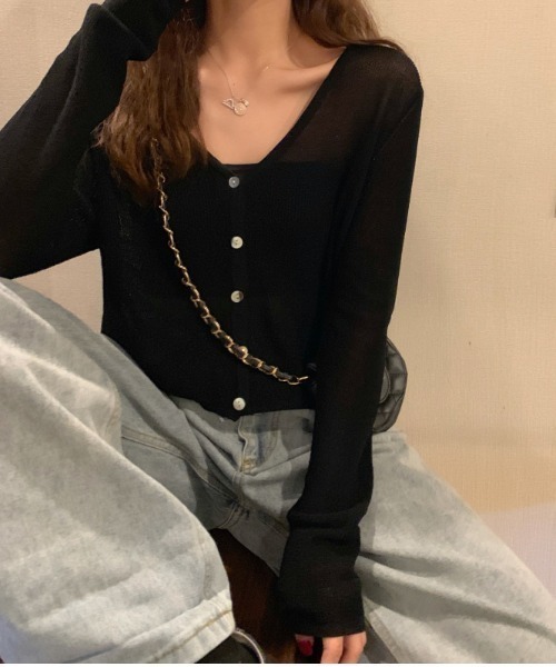 yuue' ( wear )（ユーイ）の「シンプルカーディガンニット（ニット/セーター・レディース・ホワイト/ブラック/パープル/グリーン/ライトイエロー・FREE）」の10枚目の写真