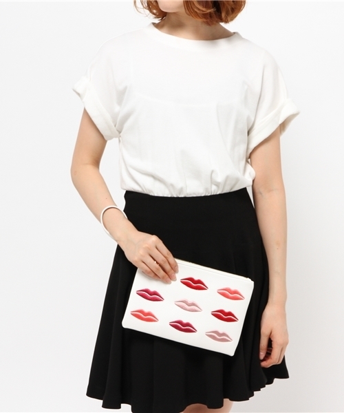 ROSE BUD（ローズバッド）の「【カタログ掲載】(LL ACCESSORIES)B1556N LIPS EMBROIDE CLUTCH BAG（クラッチバッグ・レディース・ホワイト/ブラック・ONE SIZE）」の3枚目の写真