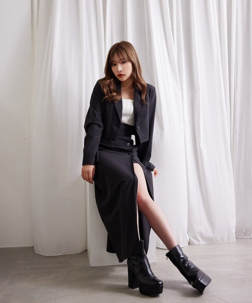 ANDGEEBEE（アンジービー）の「チェックショートジャケット（テーラードジャケット・レディース・ブラック・MEDIUM）」の3枚目の写真