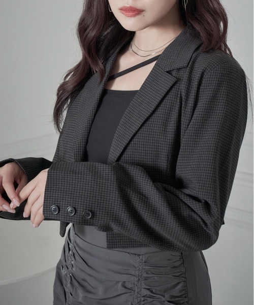 ANDGEEBEE（アンジービー）の「チェックショートジャケット（テーラードジャケット・レディース・ブラック・MEDIUM）」の15枚目の写真