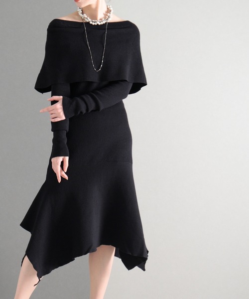 Sawa a la mode（サワアラモード）の「上品なショルダーラインの大人が着たい褒められワンピース（ワンピース・レディース・ブラック/ベージュ・FREE）」の2枚目の写真