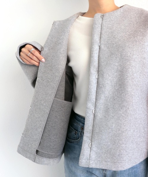 andme(アンドミー)の「起毛ダブルフェイスノーカラージャケット(ノーカラージャケット・レディース・チャコールグレー/ライトグレー/アイボリー/ラベンダー・M)」の16枚目の写真
