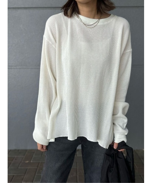 BACK NUMBER（バックナンバー）の「【BACK NUMBER】配色ワッフルロンＴ（Tシャツ/カットソー・レディース・オフホワイト/カーキブラウン/ライラック・M/L）」の2枚目の写真