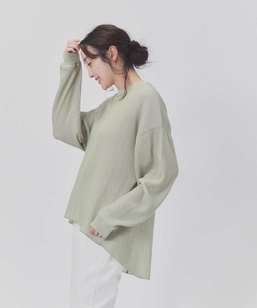 BACK NUMBER（バックナンバー）の「【BACK NUMBER】配色ワッフルロンＴ（Tシャツ/カットソー・レディース・オフホワイト/カーキブラウン/ライラック・M/L）」の3枚目の写真