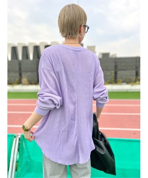 BACK NUMBER（バックナンバー）の「【BACK NUMBER】配色ワッフルロンＴ（Tシャツ/カットソー・レディース・オフホワイト/カーキブラウン/ライラック・M/L）」の14枚目の写真
