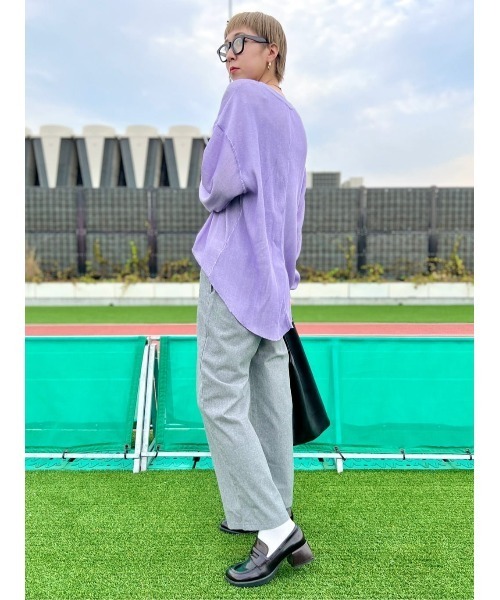 BACK NUMBER（バックナンバー）の「【BACK NUMBER】配色ワッフルロンＴ（Tシャツ/カットソー・レディース・オフホワイト/カーキブラウン/ライラック・M/L）」の12枚目の写真