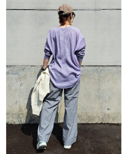 BACK NUMBER（バックナンバー）の「【BACK NUMBER】配色ワッフルロンＴ（Tシャツ/カットソー・レディース・オフホワイト/カーキブラウン/ライラック・M/L）」の10枚目の写真