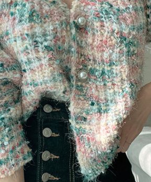 DAY CLOSET(デイ クローゼット)の「【ドラマ衣装提供】レディース パール風ボタンレトロミックスカラーニットカーディガン(カーディガン/ボレロ・レディース・ブラウン/ピンク/グリーン・ONE SIZE)」の12枚目の写真