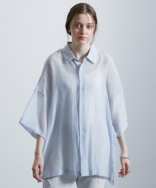 JUNRED（ジュンレッド）の「シャドーストライプシアーショートスリーブシャツ（シャツ/ブラウス・メンズ・ブラック/イエロー系その他6/サックスブルー/ホワイト・L/M/S）」の10枚目の写真