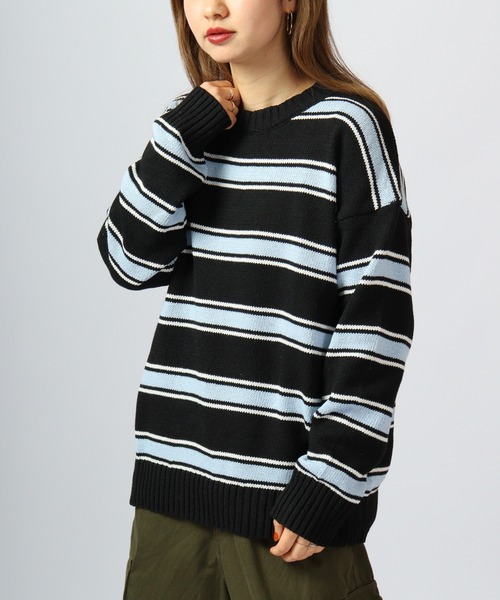 ニット セーター spiritoso クルーネックルーズボーダーニット レディース セール】spiritoso クルーネックルーズボーダーニット（ニット