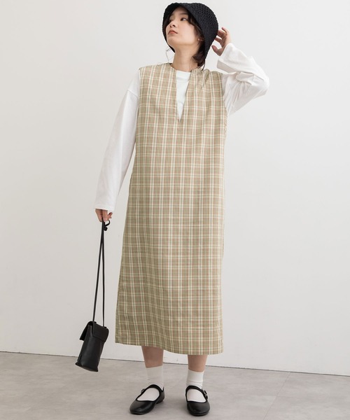 POU DOU DOU（プードゥドゥ）の「エステルレーヨンキーネックジャンスカ（ジャンパースカート・レディース・ライトイエロー/ブラウン/ブラック・3）」の14枚目の写真