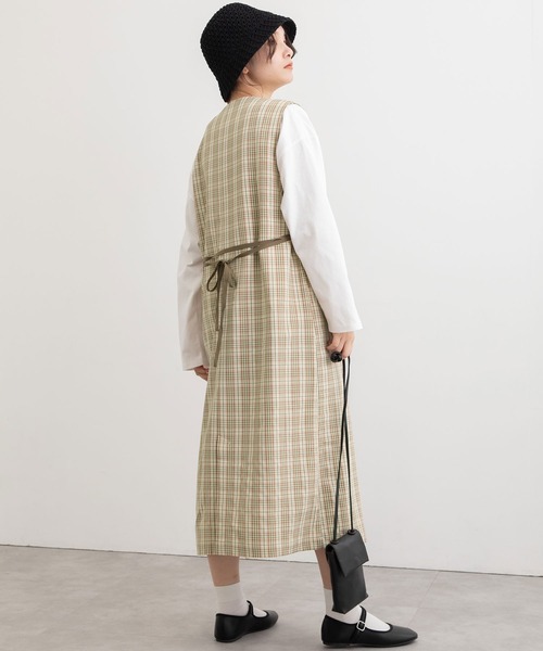 POU DOU DOU（プードゥドゥ）の「エステルレーヨンキーネックジャンスカ（ジャンパースカート・レディース・ライトイエロー/ブラウン/ブラック・3）」の20枚目の写真