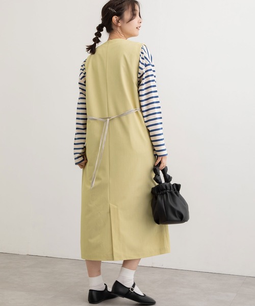 POU DOU DOU（プードゥドゥ）の「エステルレーヨンキーネックジャンスカ（ジャンパースカート・レディース・ライトイエロー/ブラウン/ブラック・3）」の7枚目の写真