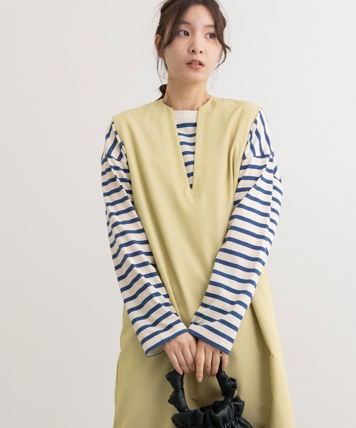 POU DOU DOU（プードゥドゥ）の「エステルレーヨンキーネックジャンスカ（ジャンパースカート・レディース・ライトイエロー/ブラウン/ブラック・3）」の21枚目の写真