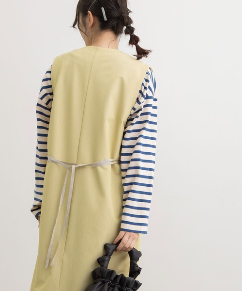 POU DOU DOU（プードゥドゥ）の「エステルレーヨンキーネックジャンスカ（ジャンパースカート・レディース・ライトイエロー/ブラウン/ブラック・3）」の18枚目の写真