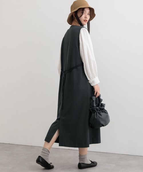 POU DOU DOU（プードゥドゥ）の「エステルレーヨンキーネックジャンスカ（ジャンパースカート・レディース・ライトイエロー/ブラウン/ブラック・3）」の16枚目の写真