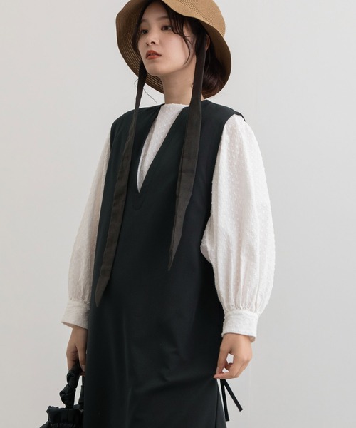 POU DOU DOU（プードゥドゥ）の「エステルレーヨンキーネックジャンスカ（ジャンパースカート・レディース・ライトイエロー/ブラウン/ブラック・3）」の8枚目の写真