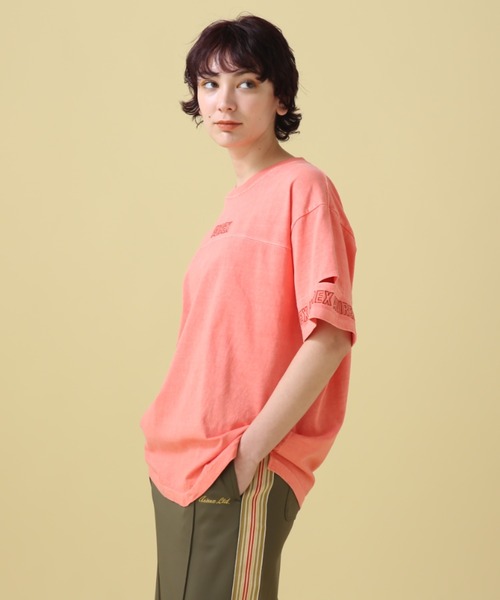 tシャツ FADE WASH CUFFS OPEN EMBROIDERY TOPS/フェイドウォッシュ カフスオープン刺繍トップス レディース FADE WASH CUFFS OPEN EMBROIDERY T-SHIRT/フェイドウォッシュ