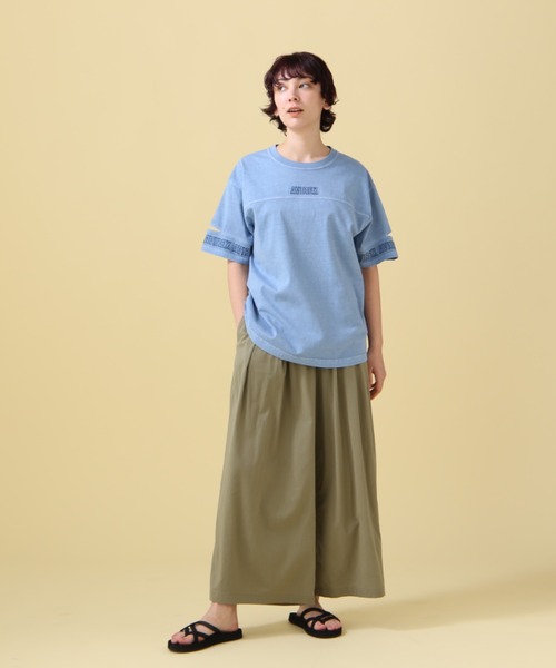 AVIREX（アヴィレックス）の「FADE WASH CUFFS OPEN EMBROIDERY TOPS/フェイドウォッシュ カフスオープン刺繍トップス（Tシャツ/カットソー・レディース・オレンジ/サックスブルー/オフホワイト/チャコールグレー・FREE）」の19枚目の写真
