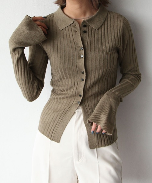 Chillfar(チルファー)の「フレアスリーブカーディガン(カーディガン/ボレロ・レディース・ブラック/カーキ/アイボリー/グレイッシュベージュ・FREE)」の4枚目の写真