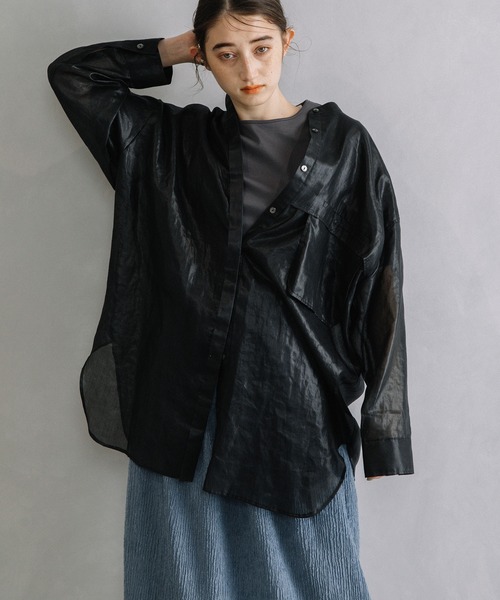 MARECHAL TERRE(マルシャルテル)の「シアーオーバーシャツ(シャツ/ブラウス・レディース・ブラック/ホワイト/グリーン系/ベージュ・MEDIUM)」の11枚目の写真