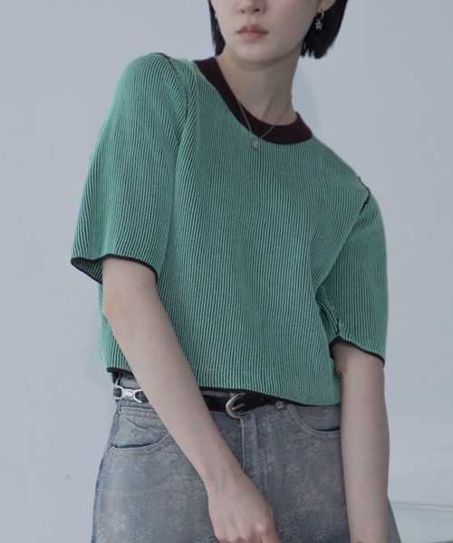 VACANCY(ヴァカンシー)の「配色プレーティングハーフスリーブリブニット/新色追加(ニット/セーター・レディース・グリーン/オレンジ/ブラック/ホワイト/ブルー/ネイビー・FREE)」の19枚目の写真