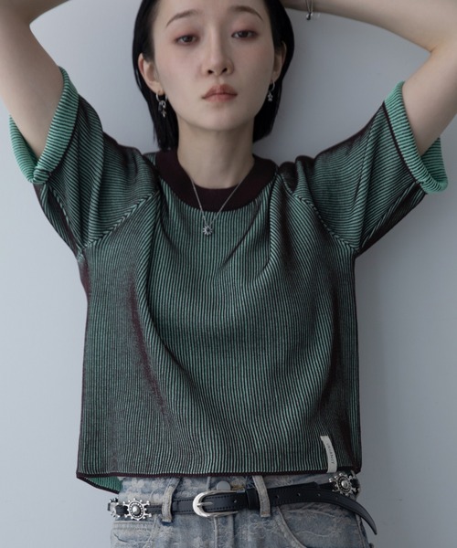 VACANCY(ヴァカンシー)の「配色プレーティングハーフスリーブリブニット/新色追加(ニット/セーター・レディース・グリーン/オレンジ/ブラック/ホワイト/ブルー/ネイビー・FREE)」の11枚目の写真