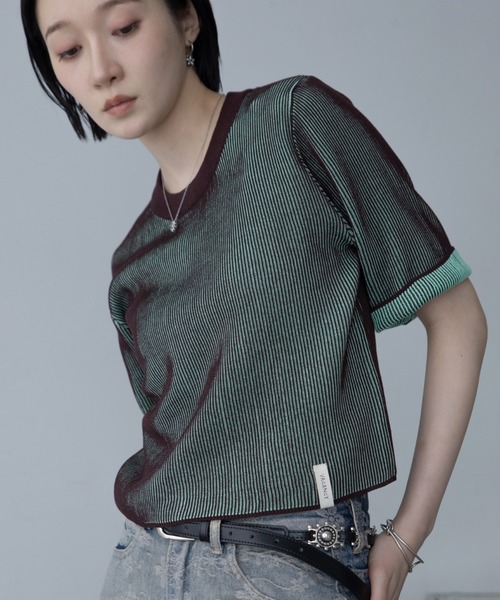 VACANCY(ヴァカンシー)の「配色プレーティングハーフスリーブリブニット/新色追加(ニット/セーター・レディース・グリーン/オレンジ/ブラック/ホワイト/ブルー/ネイビー・FREE)」の13枚目の写真